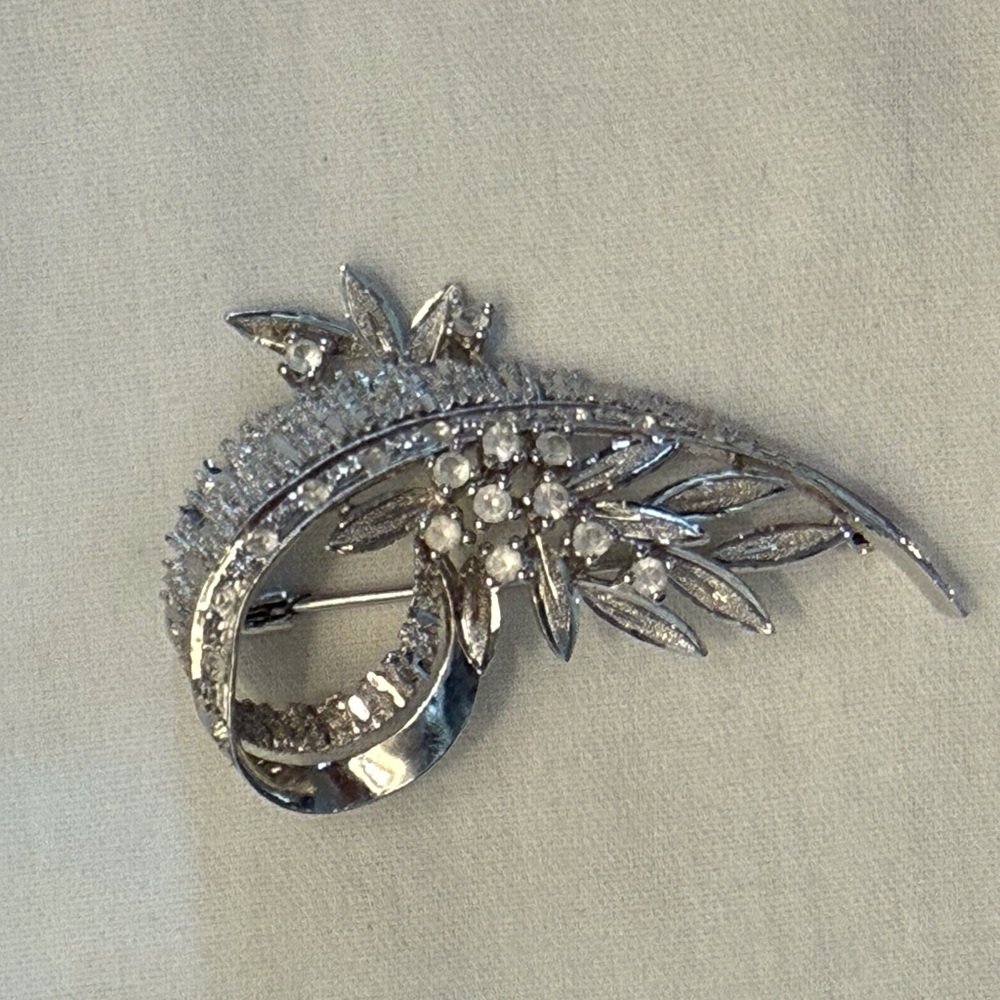 Elegant Vintage Silver Brooch with Crystal Accents